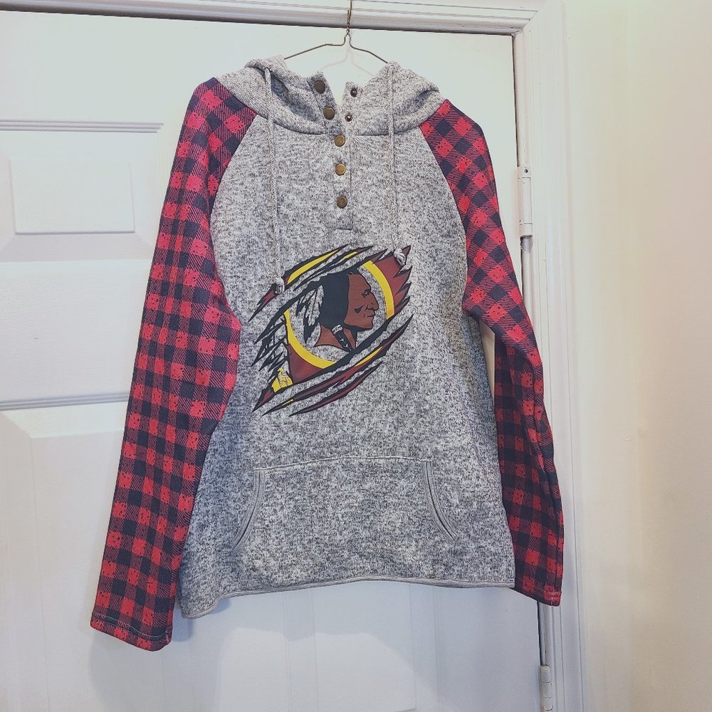 Washington Redskins now Commanders Long Plaid Sleeve Sweatshirt Hoodie Size 2XL